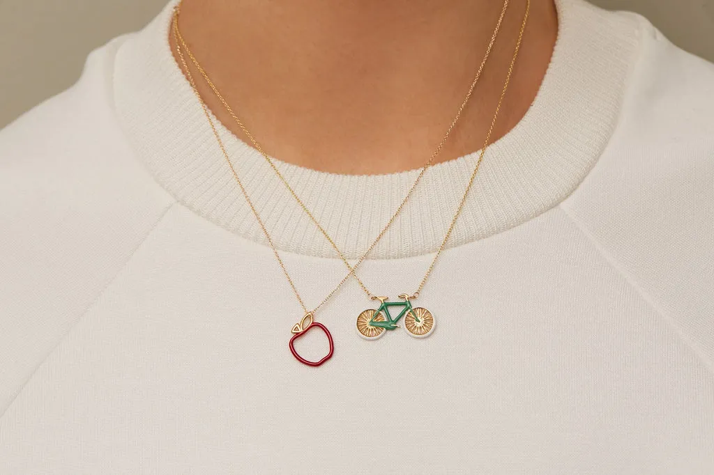 Bici Necklace in Yellow Gold with Green Enamel
