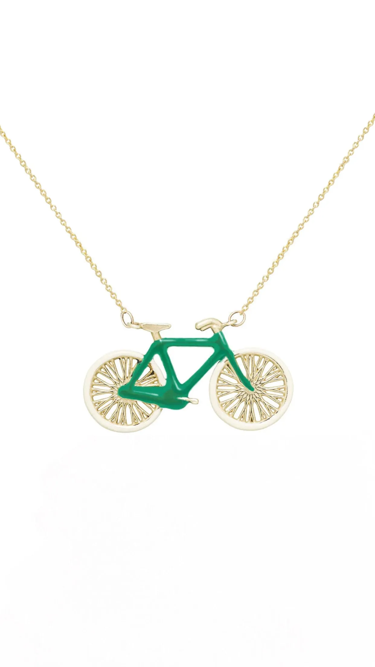 Bici Necklace in Yellow Gold with Green Enamel