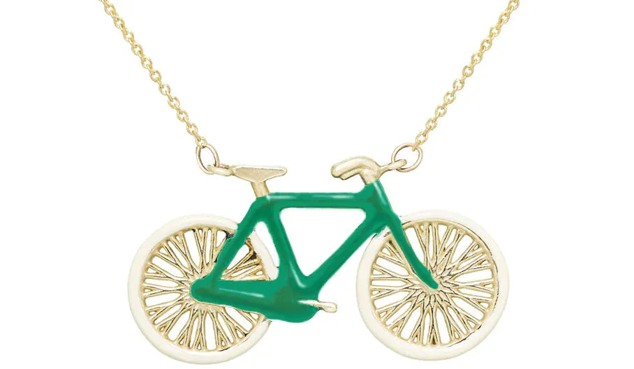 Bici Necklace in Yellow Gold with Green Enamel