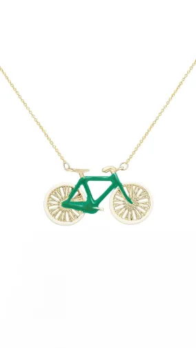 Bici Necklace in Yellow Gold with Green Enamel