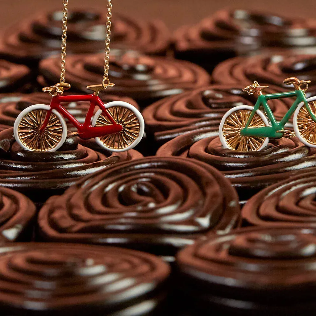 Bici Necklace in Yellow Gold with Green Enamel