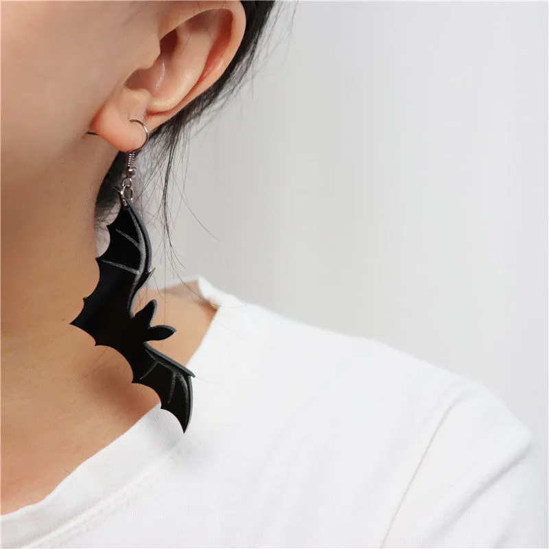 Black Hanging Bat Earring