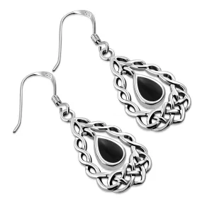 Black Onyx Drop Silver Celtic Knot Earrings