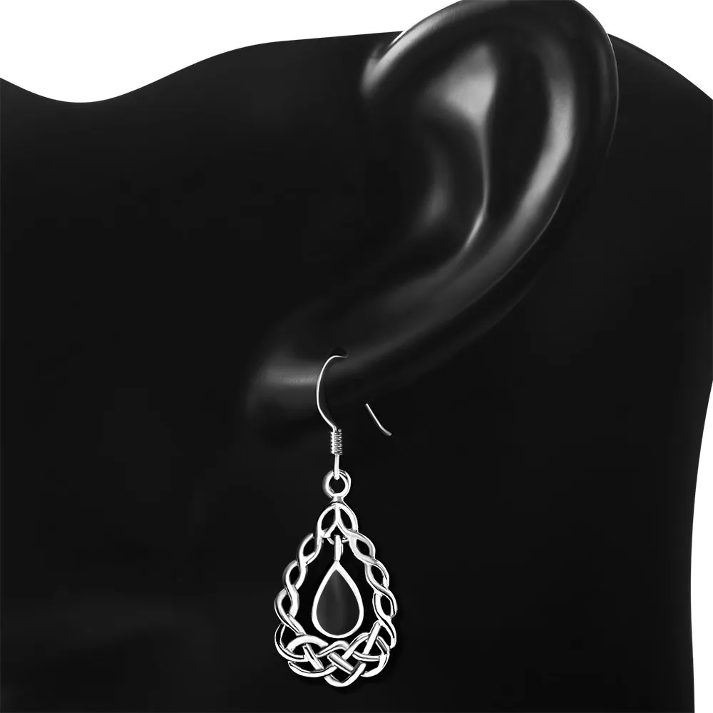 Black Onyx Drop Silver Celtic Knot Earrings