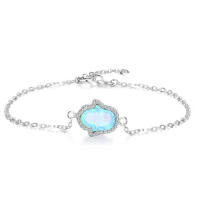 Blue Opal Palm Zircon Soleste Halo Sterling Silver Bracelet