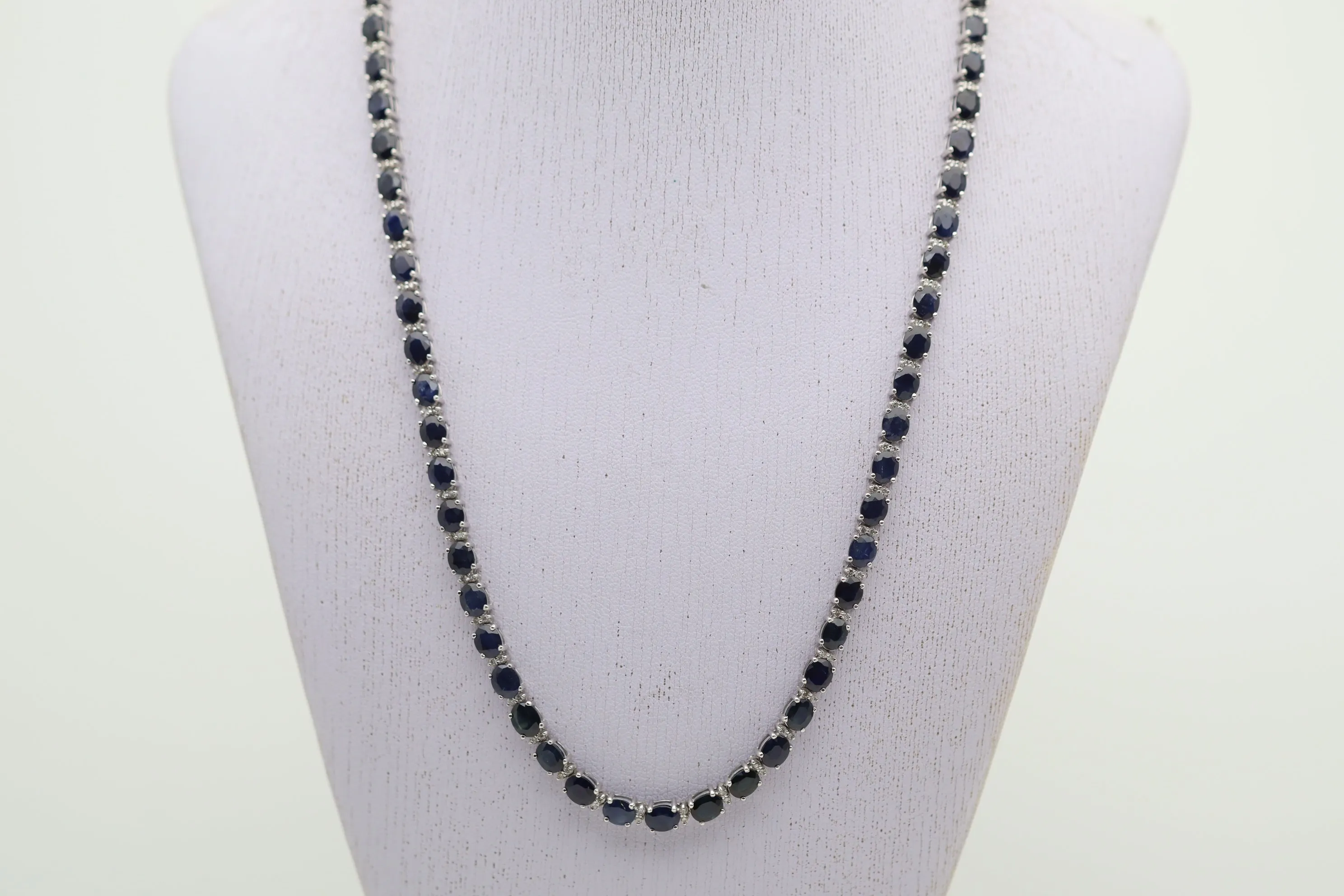 Blue Sapphire Diamond Gold Tennis Necklace