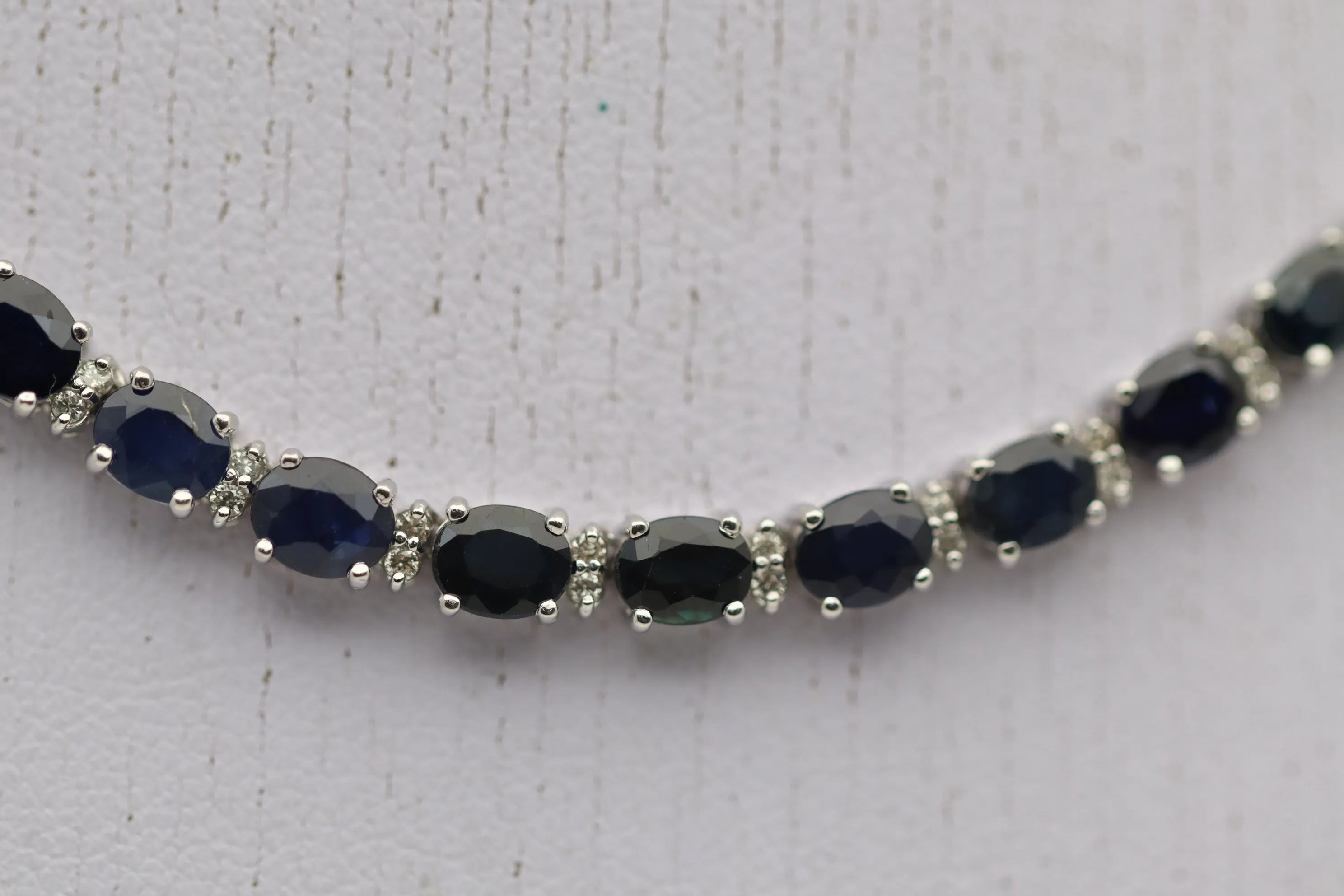Blue Sapphire Diamond Gold Tennis Necklace