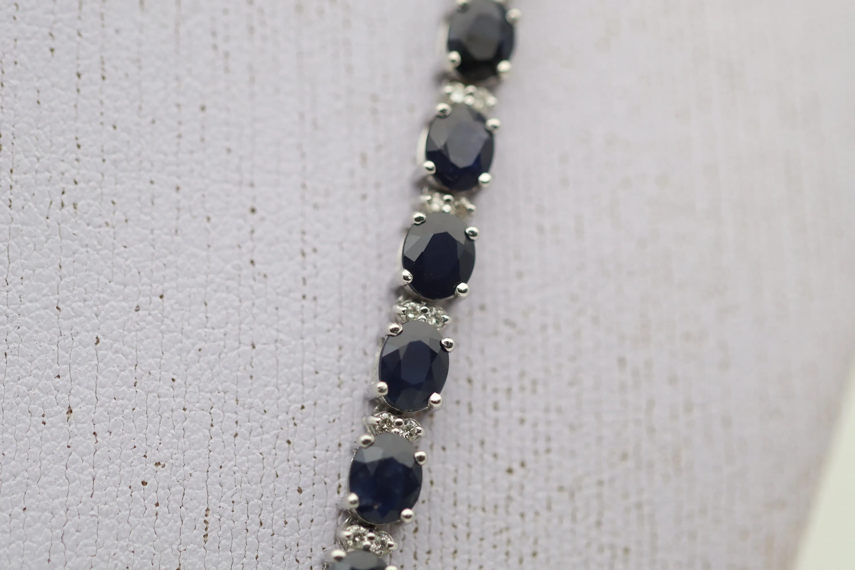 Blue Sapphire Diamond Gold Tennis Necklace