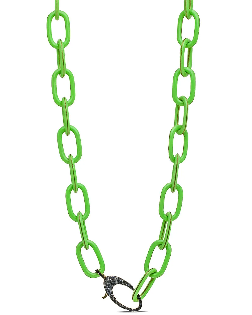 Blue Sapphire Green Enamel Large Link Necklace