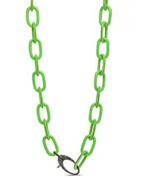 Blue Sapphire Green Enamel Large Link Necklace
