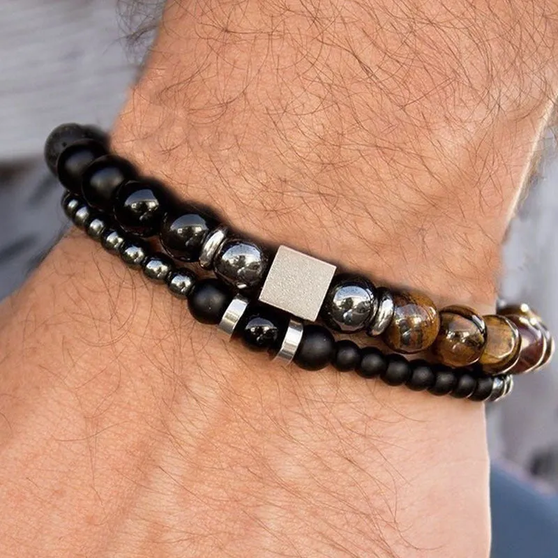 Bracelet Temperament Beaded Men's Zircon Inlaid Bracelet Set