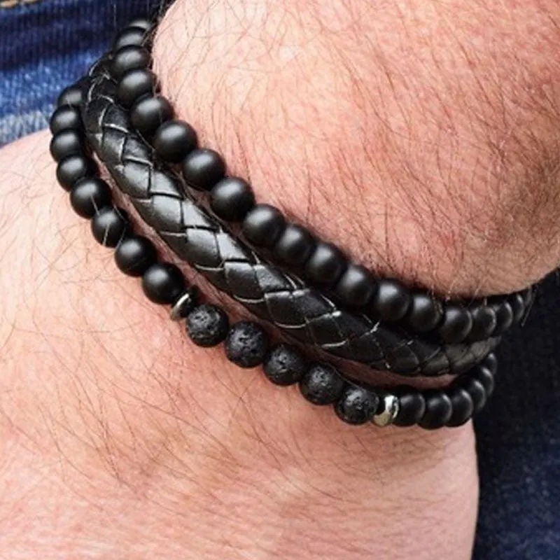 Bracelet Temperament Beaded Men's Zircon Inlaid Bracelet Set