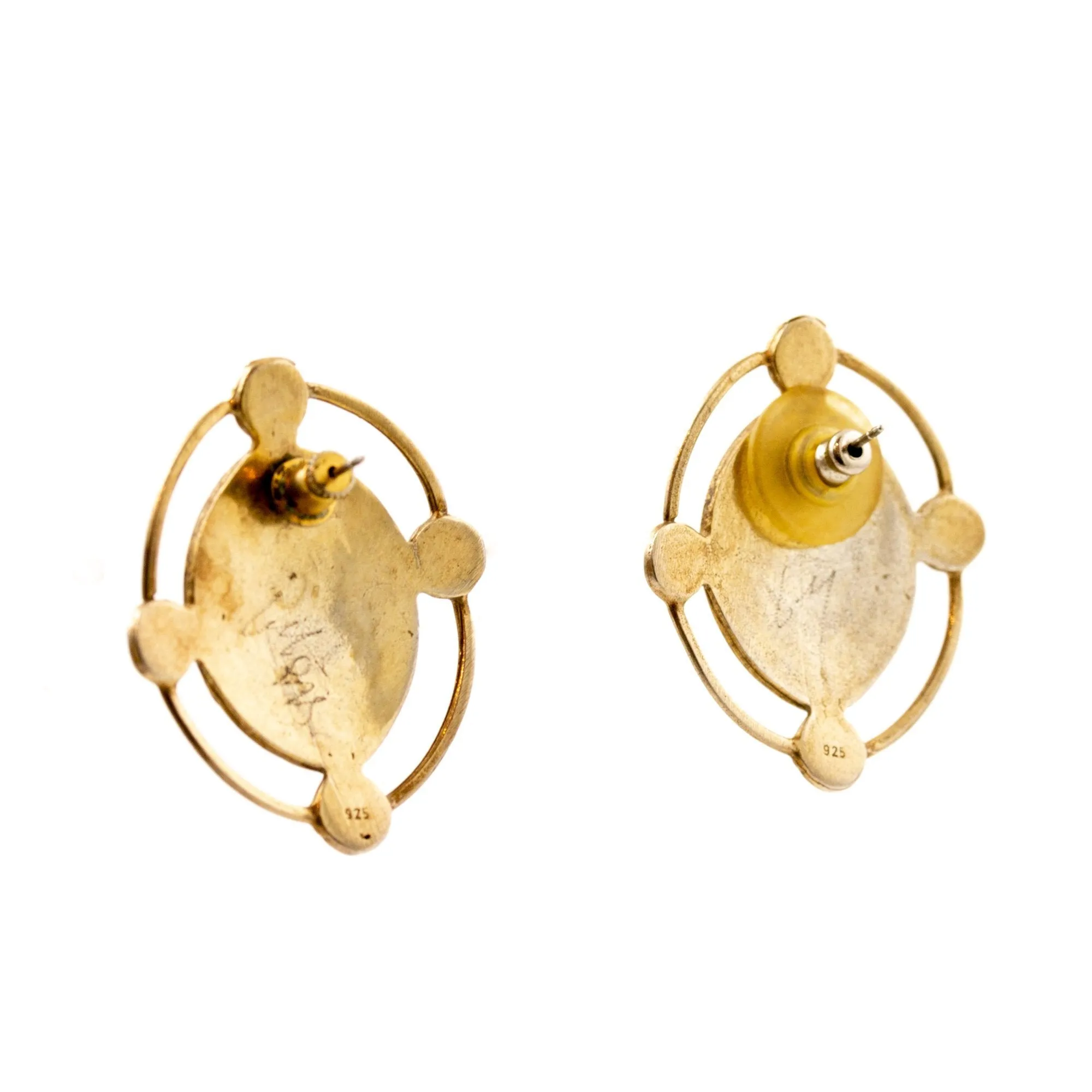 Brass Black Stone & Pearl Earrings