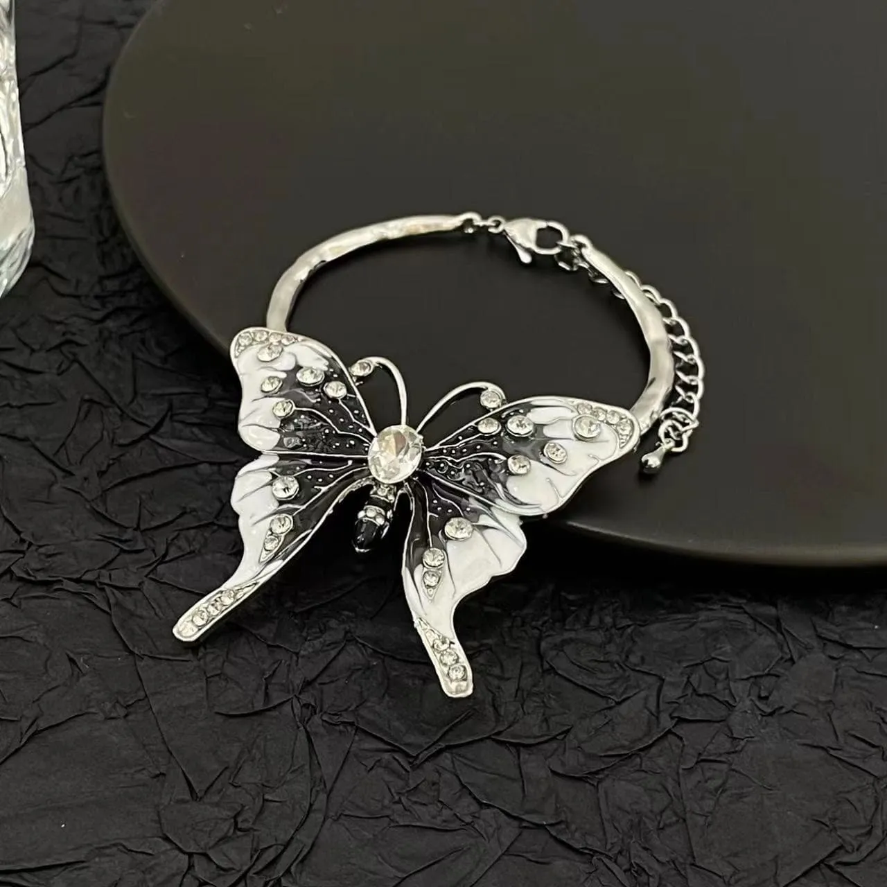 Butterfly applique rhinestone bracelet