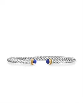 Cable Flex Bracelet in Sterling Silver with 14K Yellow Gold and Lapis Lazuli, 4mm