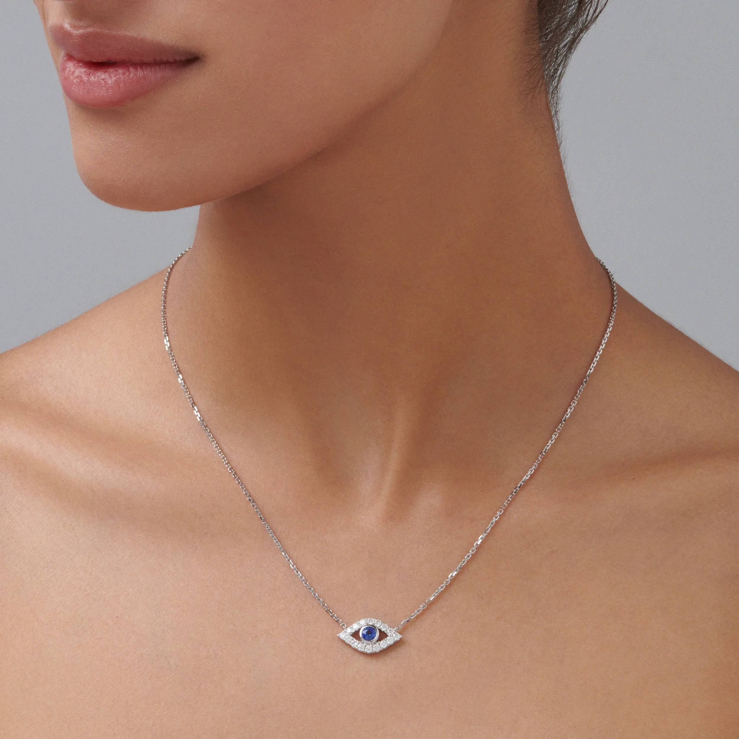 Capri Dreaming® Cora Sapphire and Diamond Evil Eye Necklace | White Gold