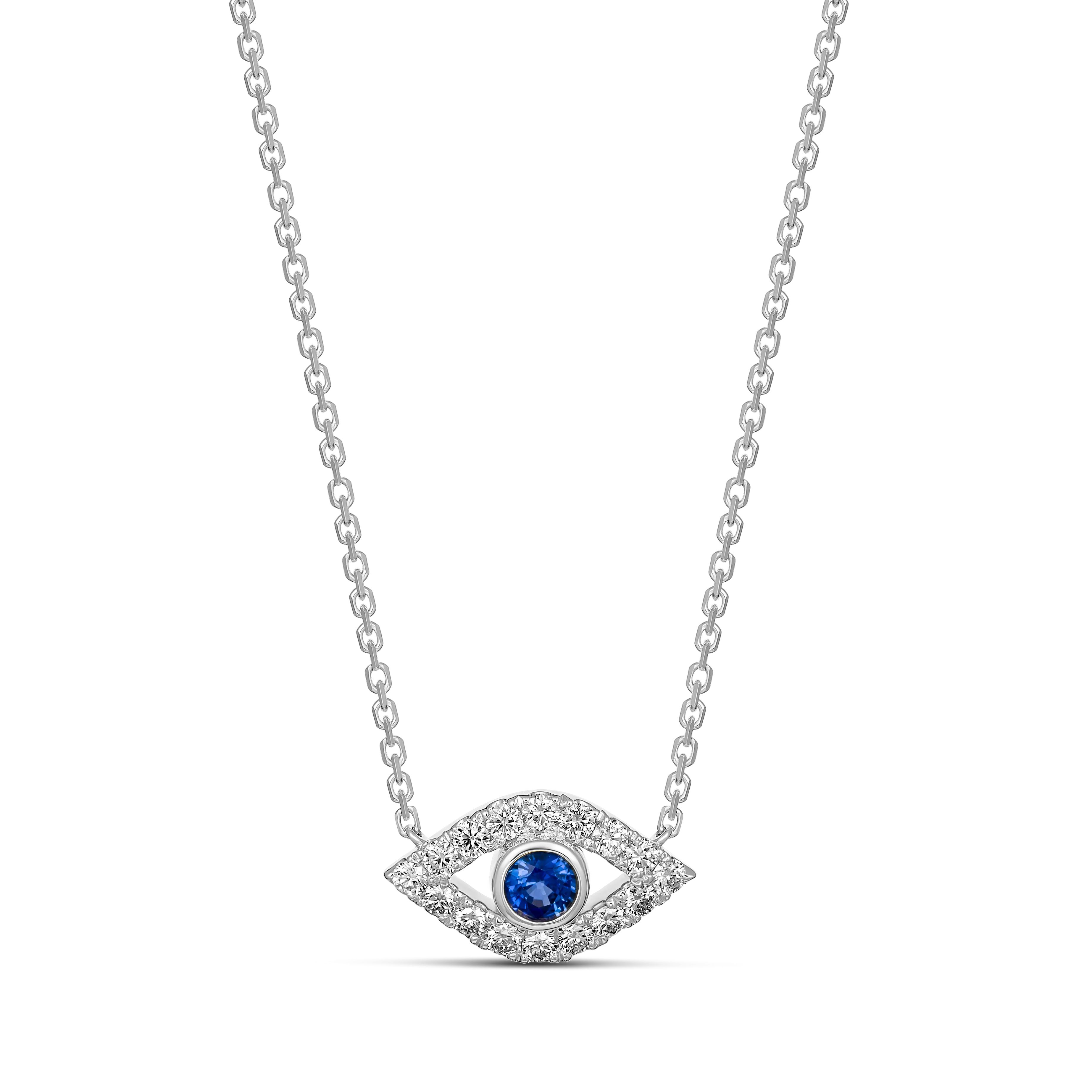 Capri Dreaming® Cora Sapphire and Diamond Evil Eye Necklace | White Gold