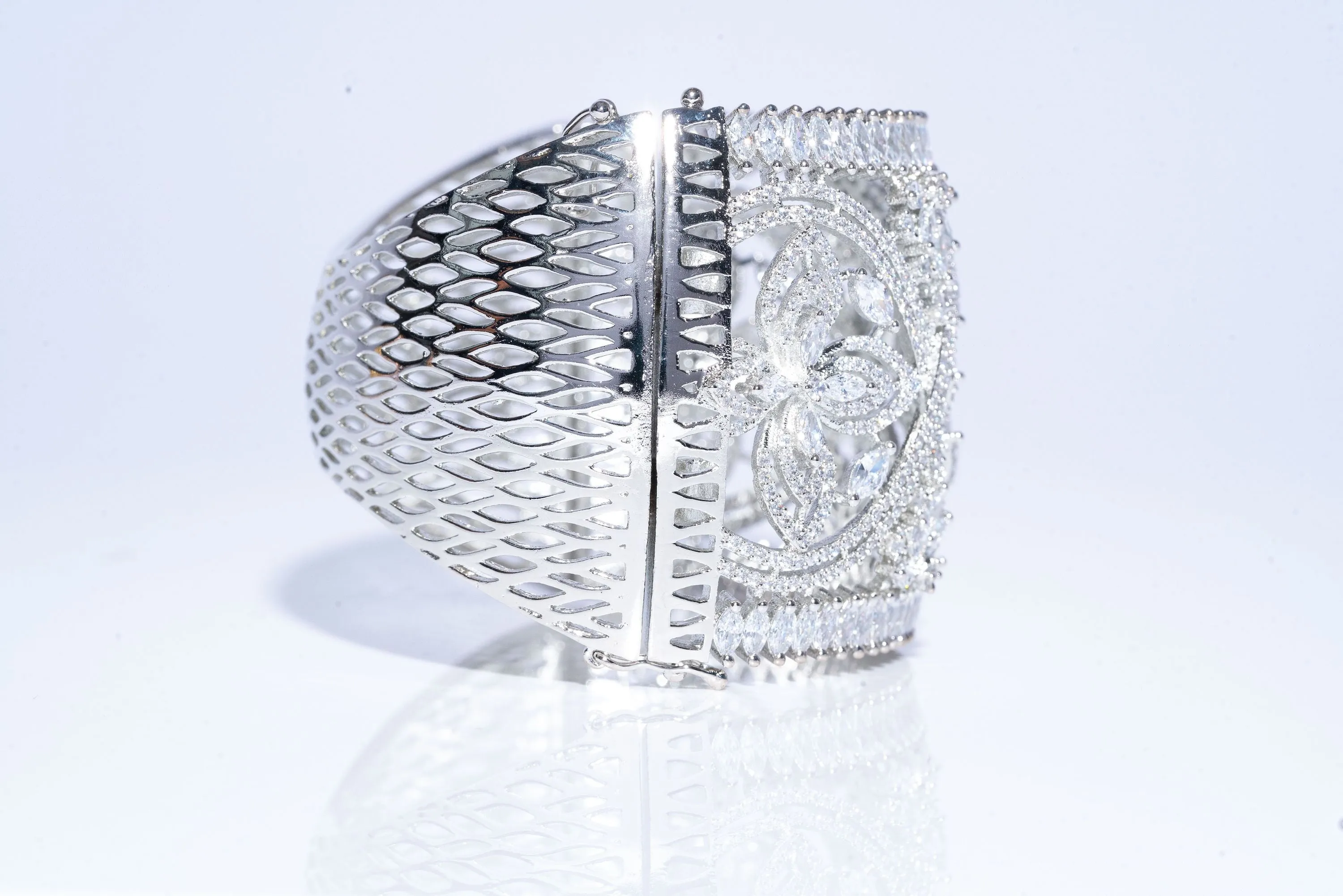 Caprice Statement Cuff Bracelet White Gold By Jaipur Rose Designer Indian Jewelry