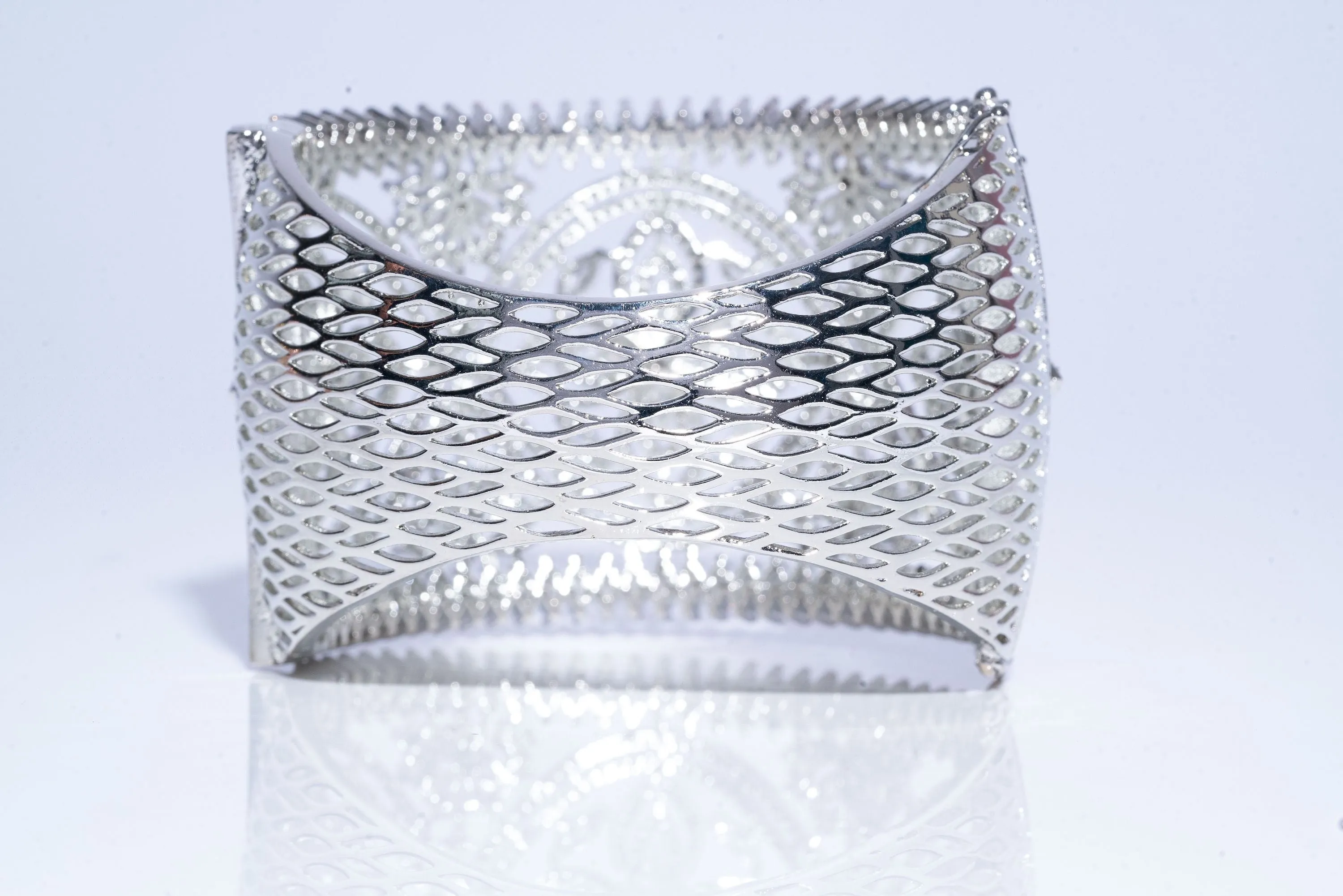 Caprice Statement Cuff Bracelet White Gold By Jaipur Rose Designer Indian Jewelry