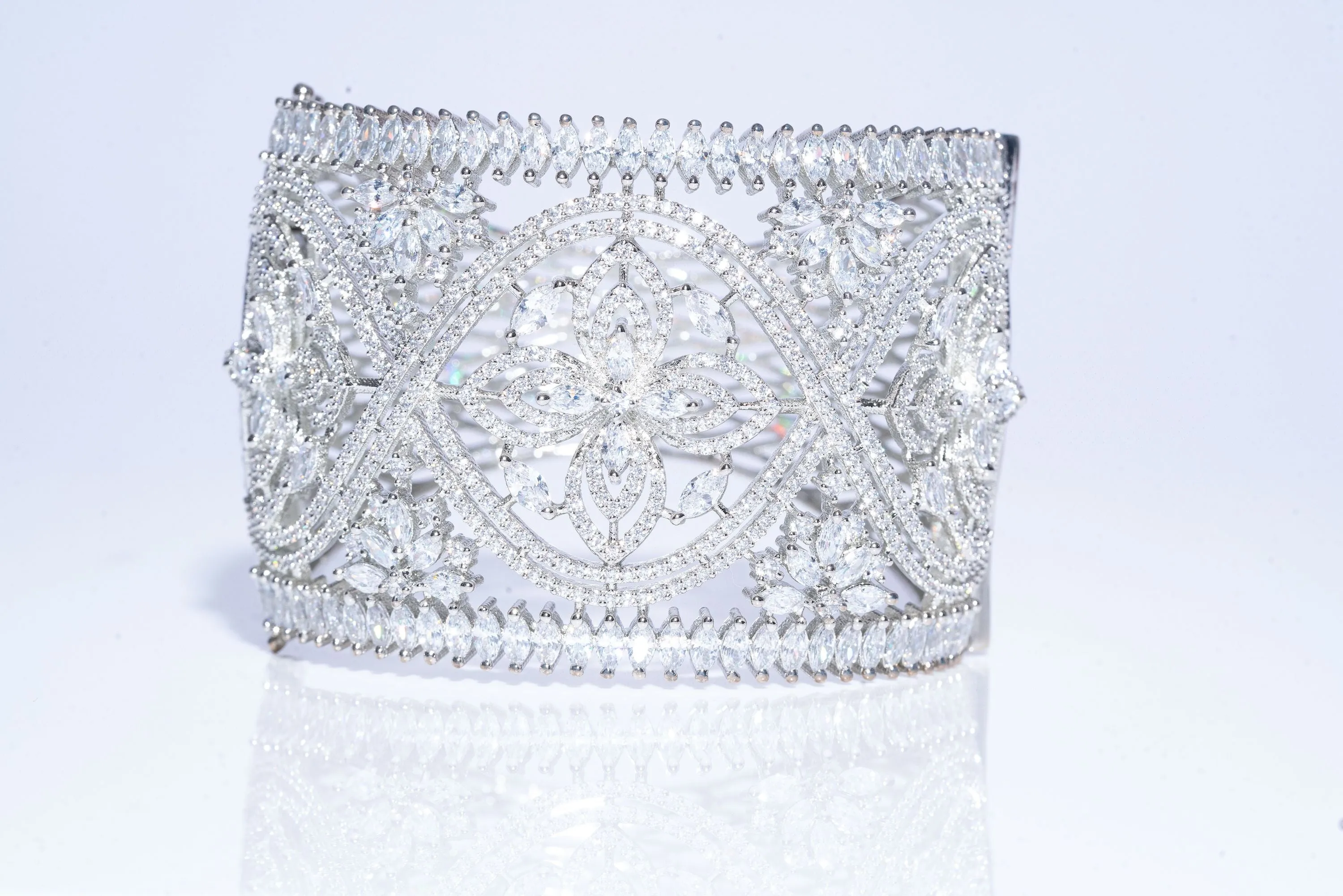 Caprice Statement Cuff Bracelet White Gold By Jaipur Rose Designer Indian Jewelry