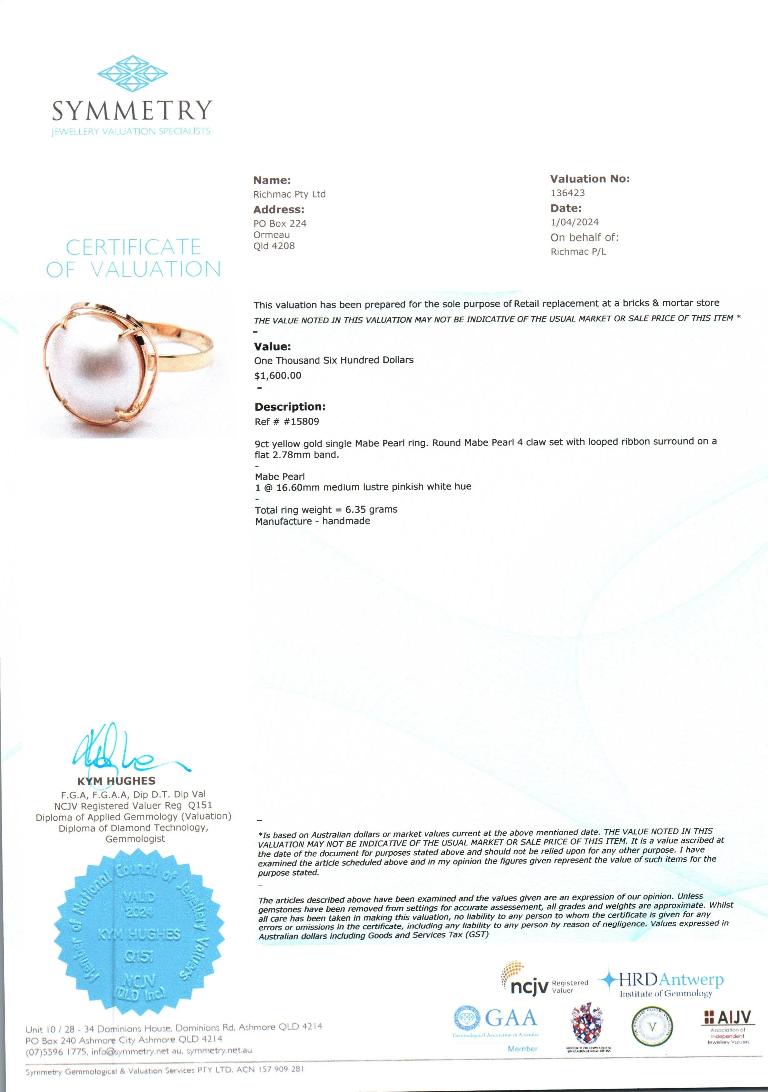 Captivating 9ct Yellow Gold Mabe Pearl Ring - Graceful Elegance