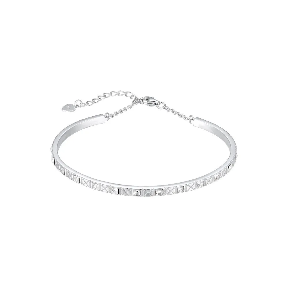 Carving Pattern with Square Zircon Silver Bracelet for Women