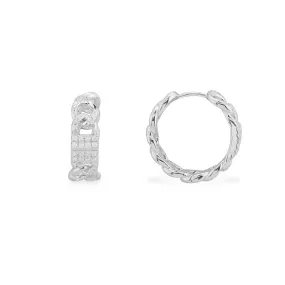 Chain Hoop Earrings - White Silver