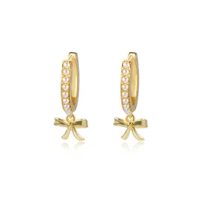 Chic Bow Drop Pearl Encrusted Hoop Earrings