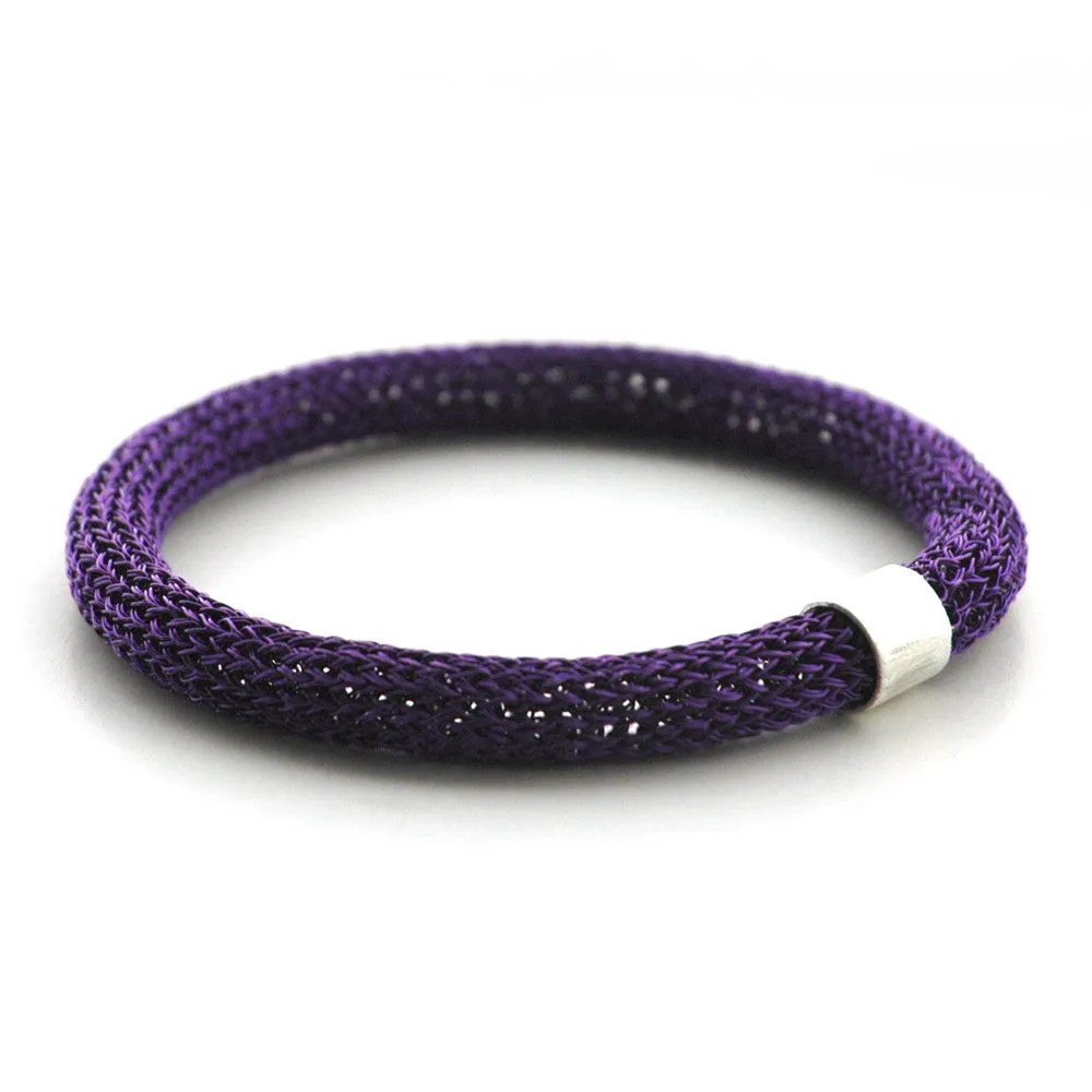 Chunky Bangle bracelet , Purple bracelet with a sterling tube bead