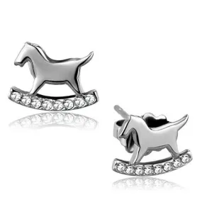 CJE2153 Wholesale Women's Stainless Steel High Polished Top Grade Crystal Clear Horse Earrings