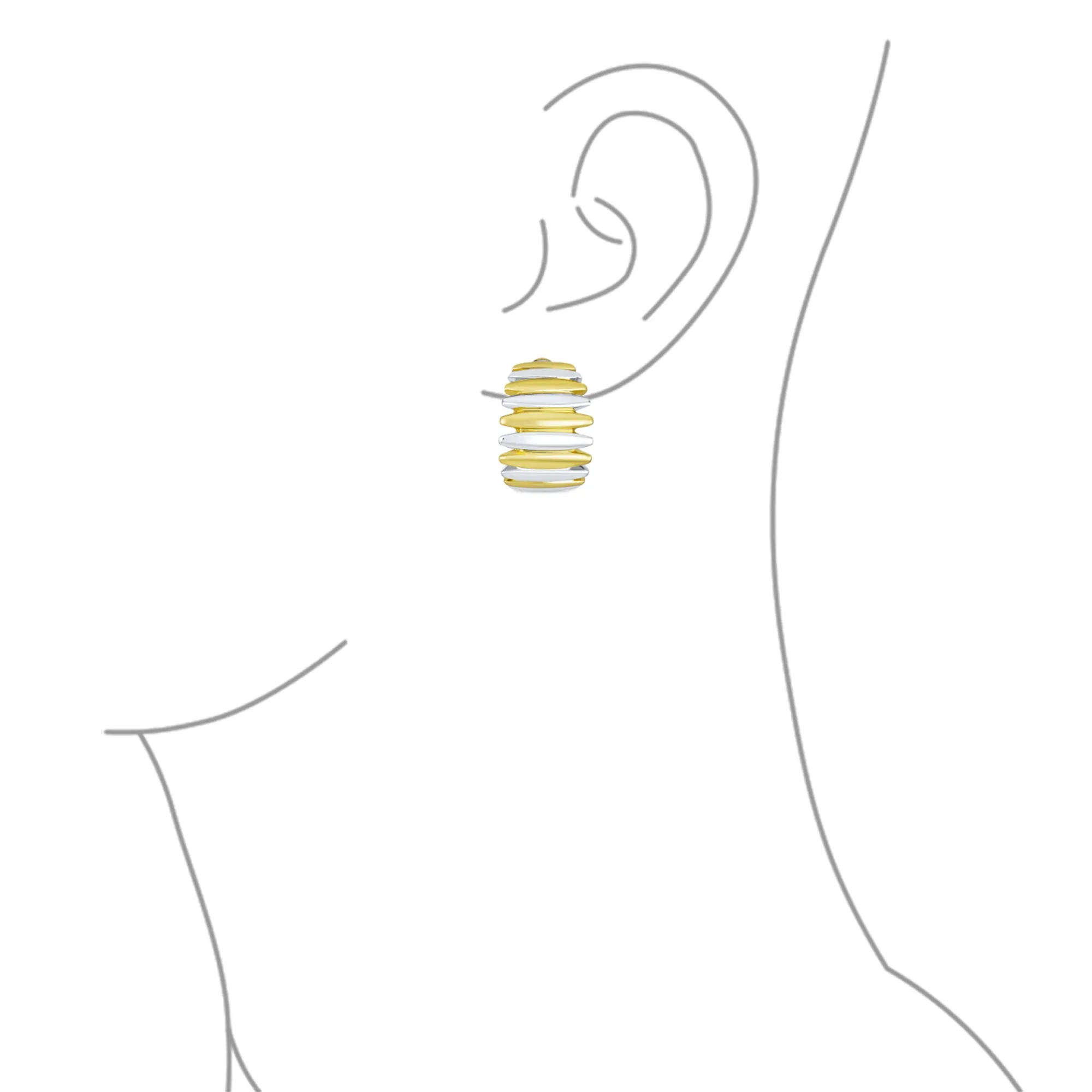 Classic Geometric Stripe Shrimp Dome Clip-on Earrings 2 Tone Gold Silver