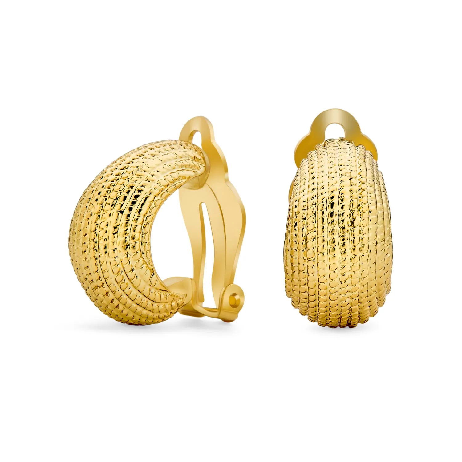 Classic Geometric Stripe Shrimp Dome Clip-on Earrings 2 Tone Gold Silver