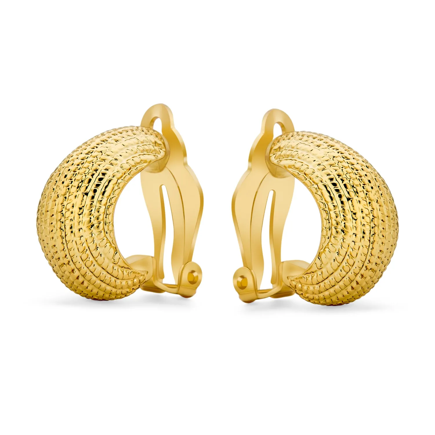 Classic Geometric Stripe Shrimp Dome Clip-on Earrings 2 Tone Gold Silver