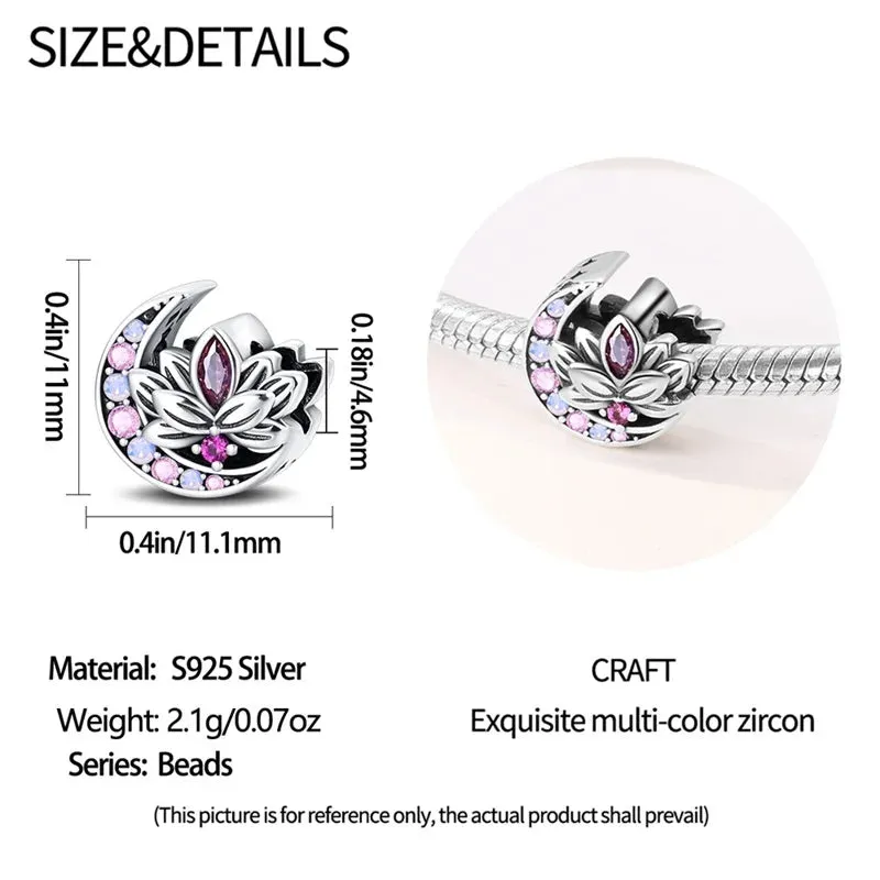 Colored Zircon Moon Lotus Charm Bead Fits Pandora Bracelet