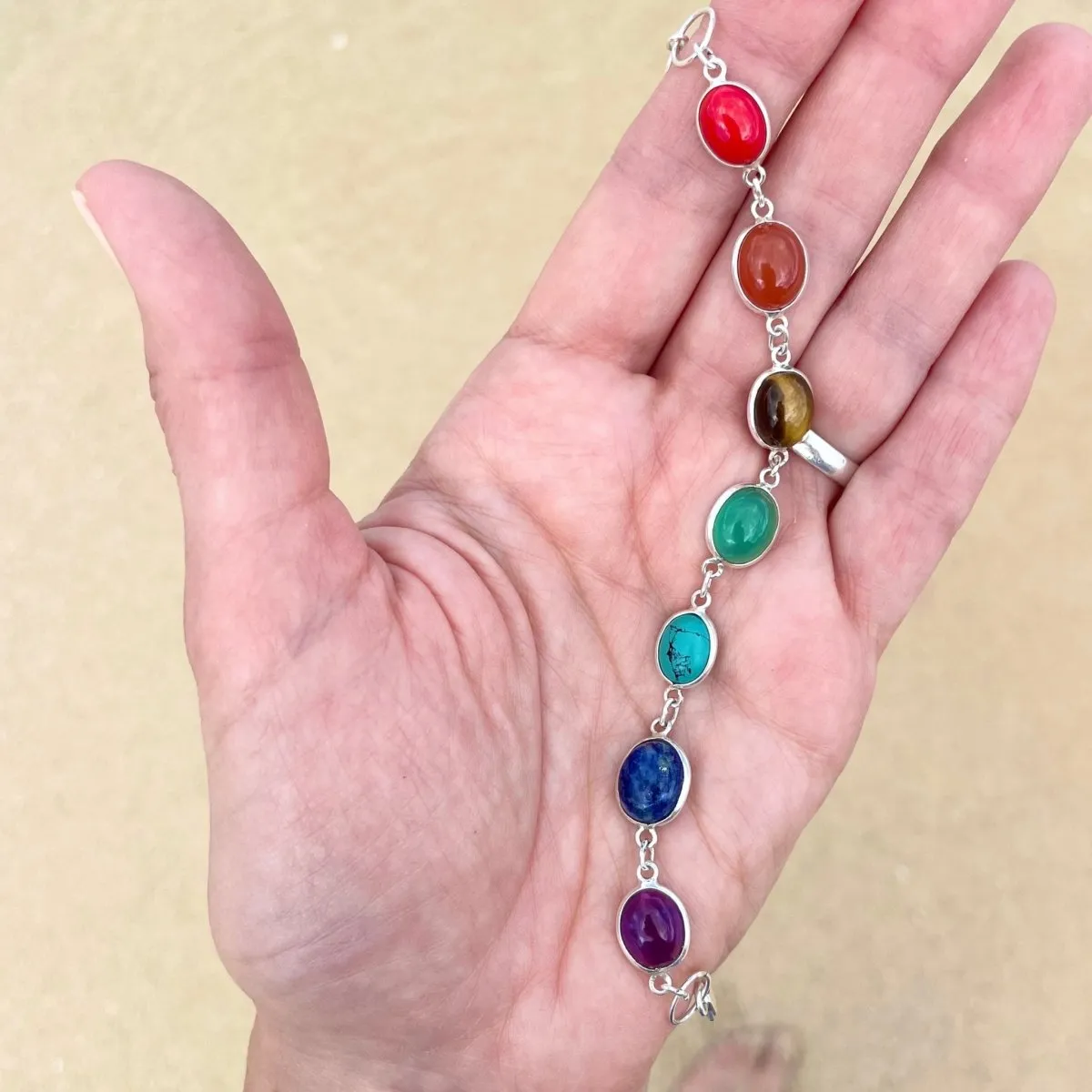Colorful Rainbow Gemstone Sterling Silver Multi-Stone Bracelet