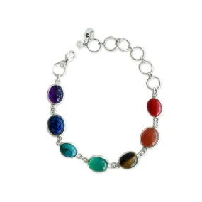 Colorful Rainbow Gemstone Sterling Silver Multi-Stone Bracelet