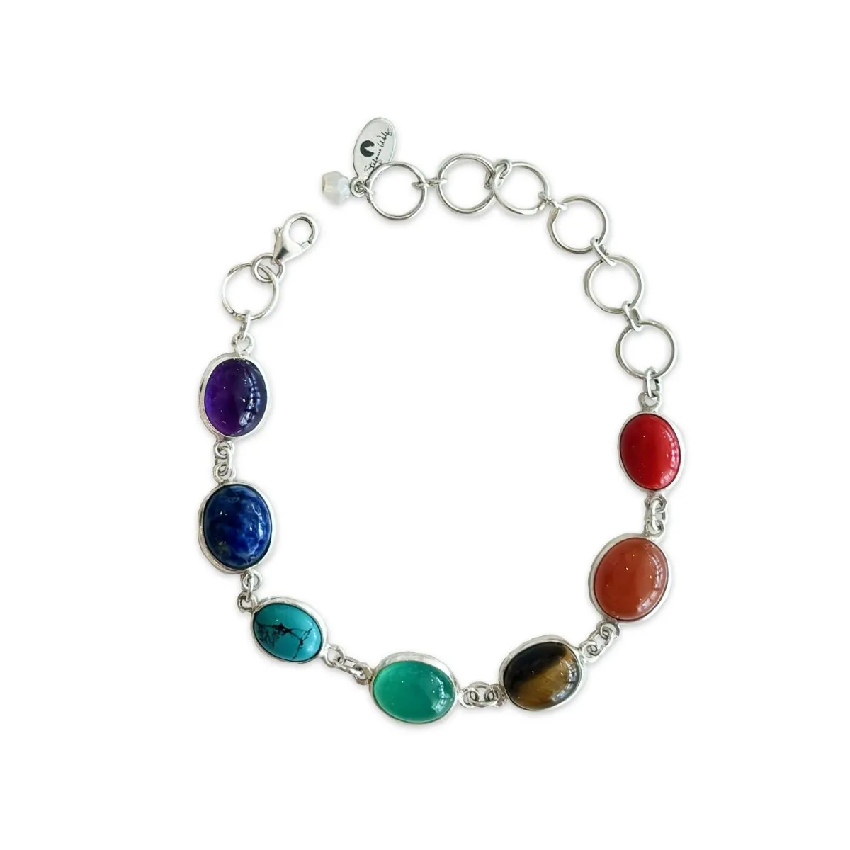 Colorful Rainbow Gemstone Sterling Silver Multi-Stone Bracelet