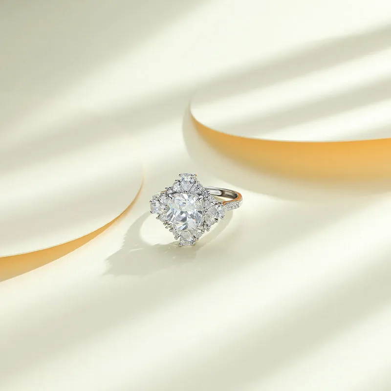 Colourful Cushion Cut Zircon Square Soleste Halo Silver Ring for Women