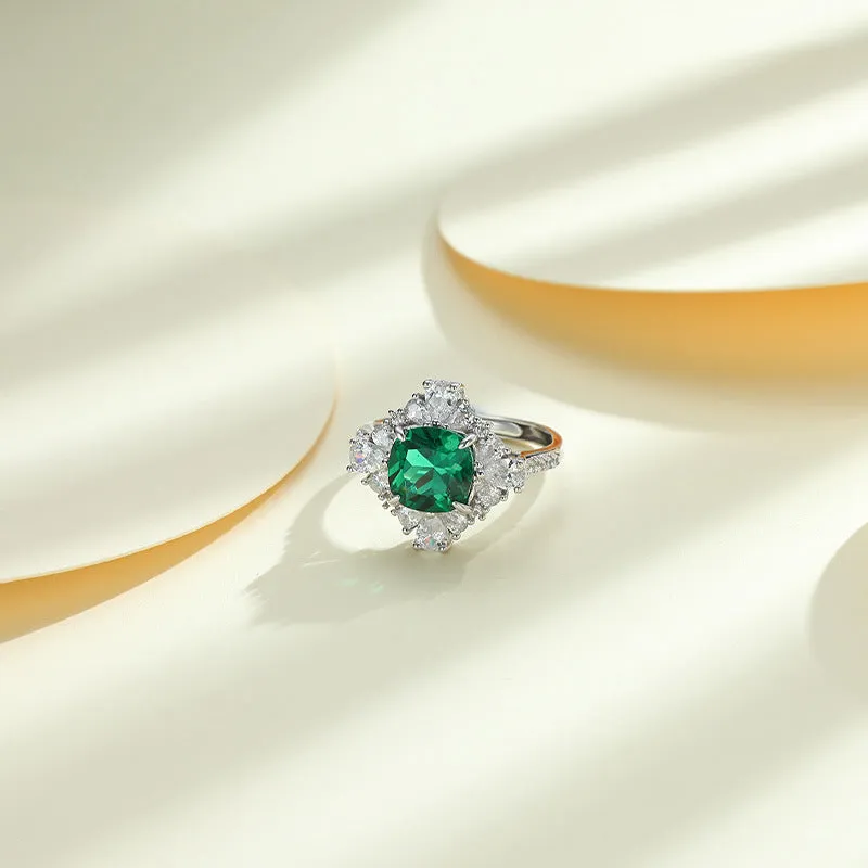 Colourful Cushion Cut Zircon Square Soleste Halo Silver Ring for Women