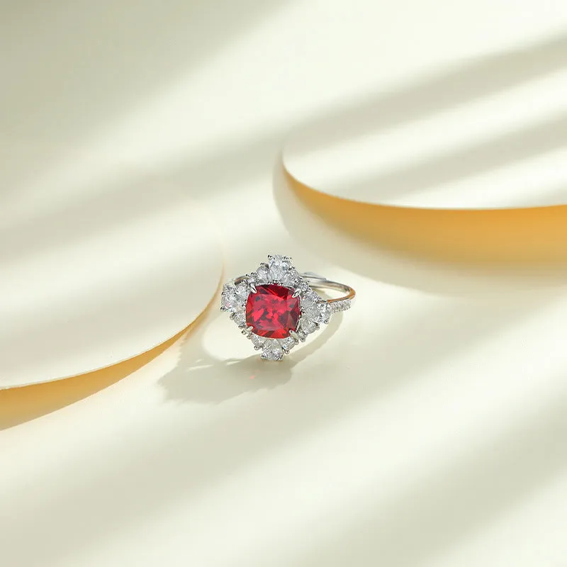 Colourful Cushion Cut Zircon Square Soleste Halo Silver Ring for Women