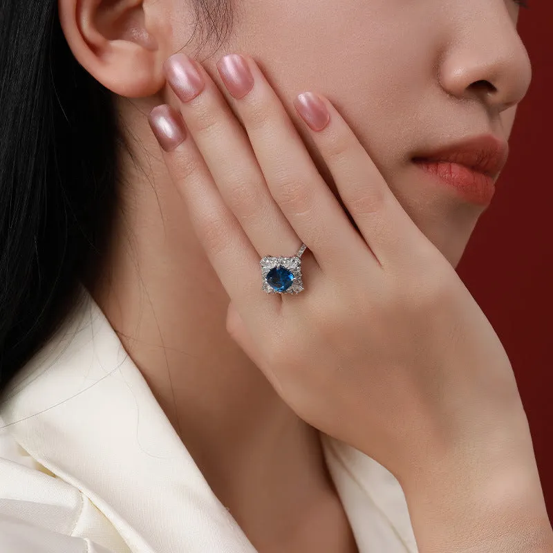 Colourful Cushion Cut Zircon Square Soleste Halo Silver Ring for Women