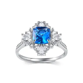 Colourful Cushion Cut Zircon Square Soleste Halo Silver Ring for Women