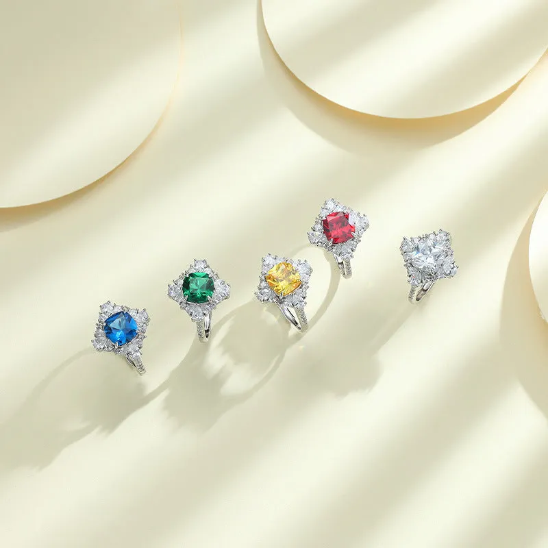 Colourful Cushion Cut Zircon Square Soleste Halo Silver Ring for Women