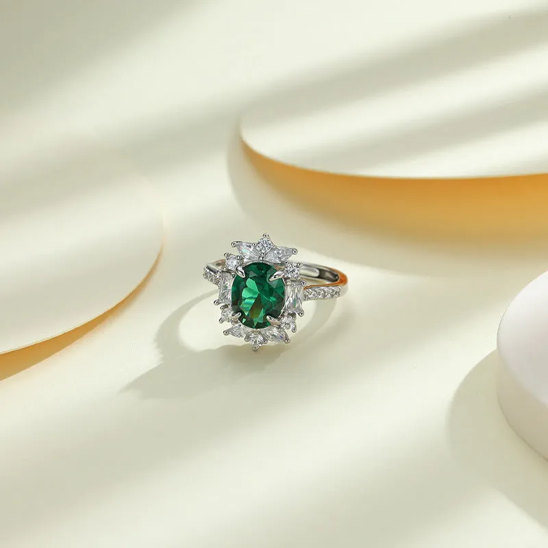 Colourful Oval Zircon Four Prongs Soleste Halo Silver Ring for Women