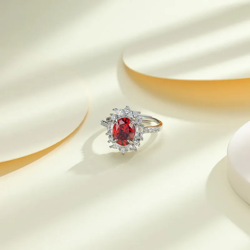 Colourful Oval Zircon Four Prongs Soleste Halo Silver Ring for Women