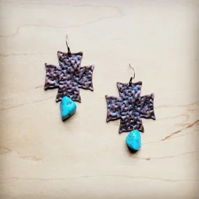 Copper Cross Earrings w/ Blue Turquoise Chunks