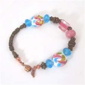 Copper Pink and Turquoise Bead  Bracelet