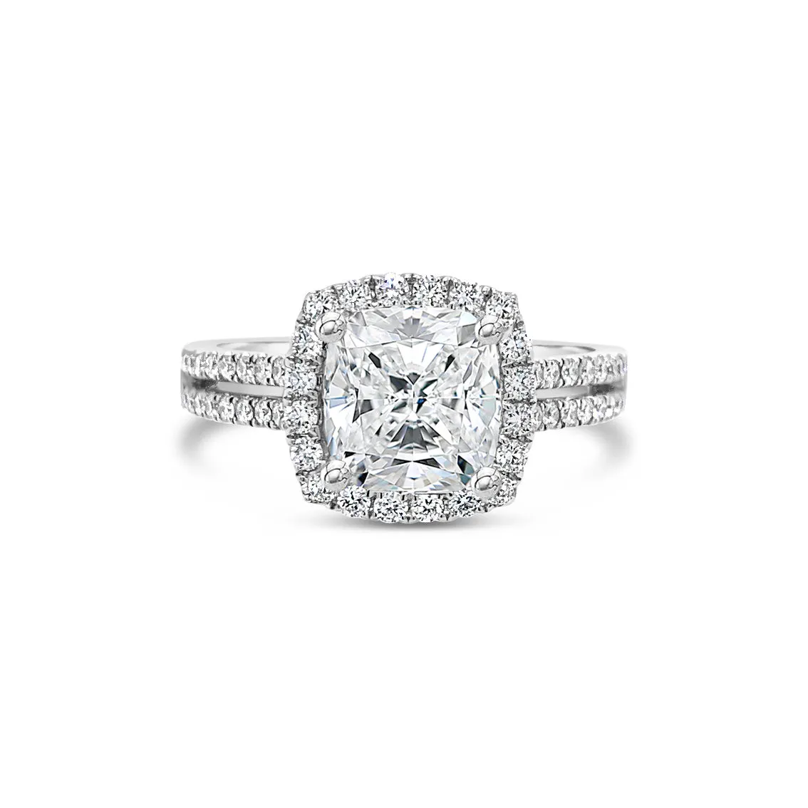 Cushion Halo Diamond Engagement Ring with Split Shank