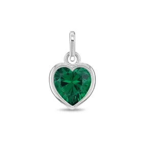 CZ Birthstone Heart Charm May – Emerald Kids / Children's / Girls for Charm Bracelet - Sterling Silver