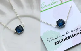 Dainty Silver Sapphire Necklace - Bridesmaid Gift Under 25 - Navy Blue Wedding Jewelry - Sapphire Blue Bridesmaid Necklace Silver Jewelry